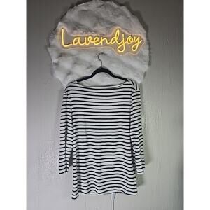 Nautical Striped T Shirt Womens XL Stretch Boat Neck Vacation Light Weight Fall